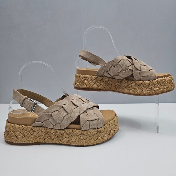 NEW Dolce Vita Winder Basketweave Sandal Womens 8 Camel Suede Slingback Platform - Picture 4 of 13